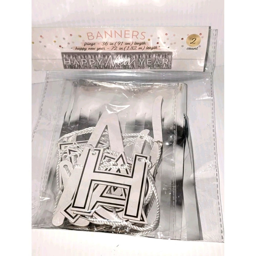 "Happy New Year" silver and white banner